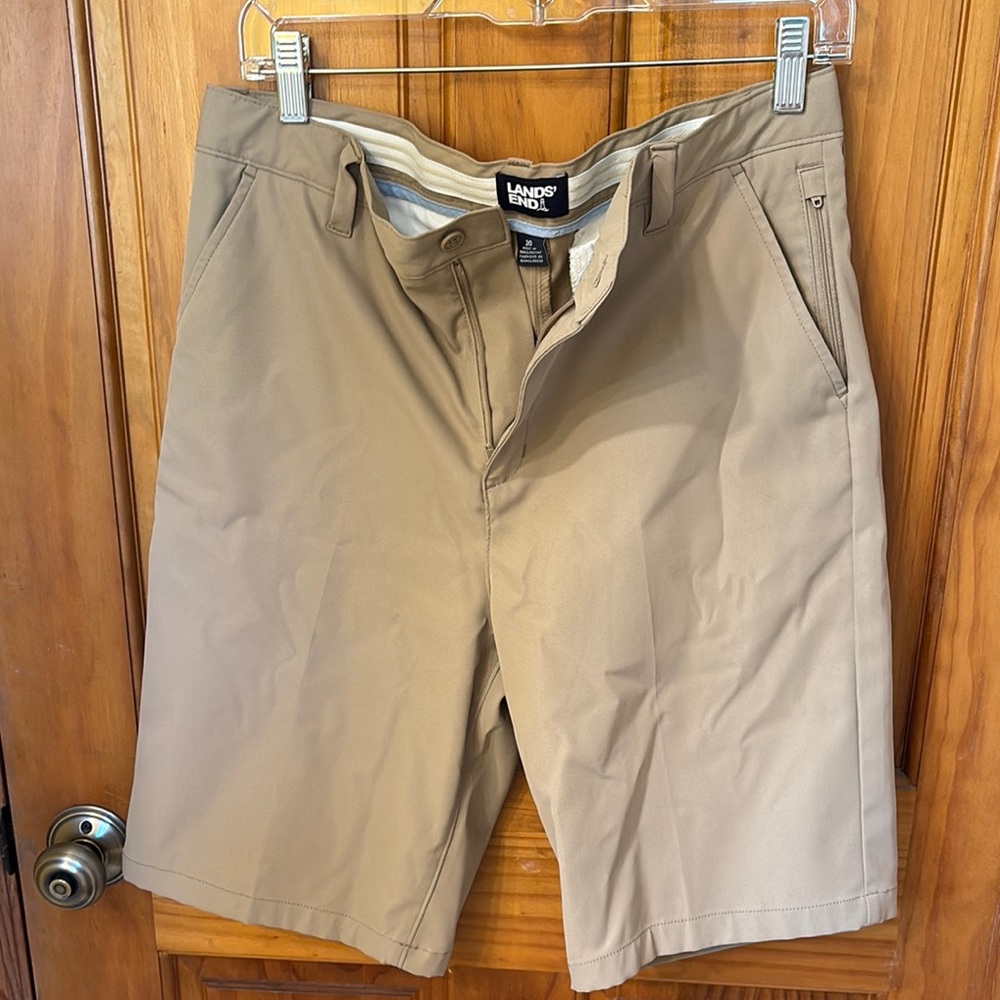Lands' End Tan Flat Front Shorts Casual Style
